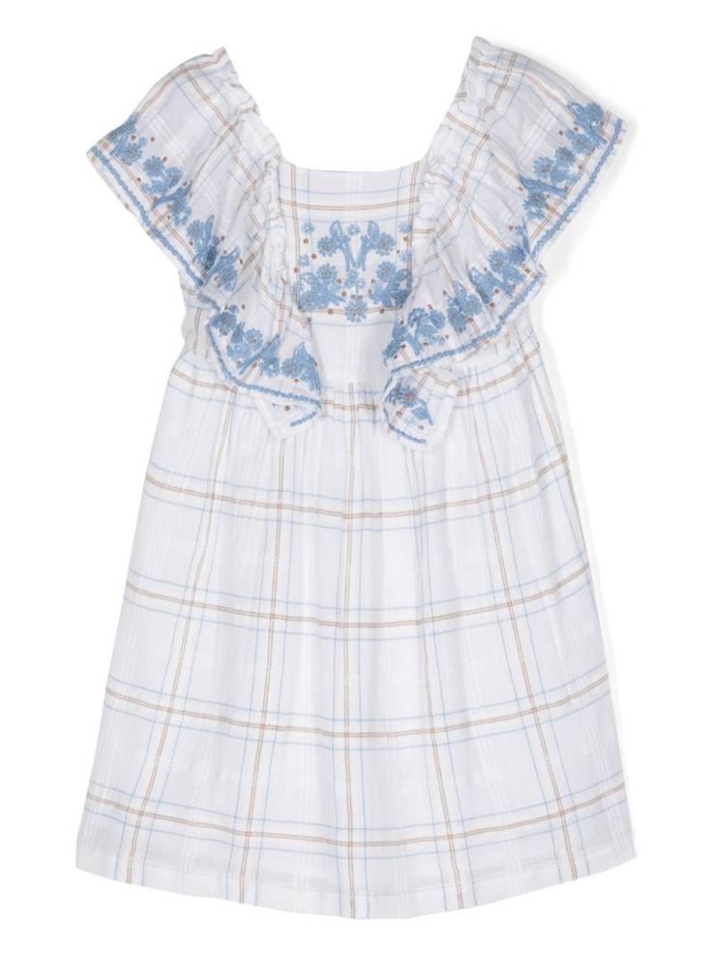 Tartine Et Chocolat floral-embroidered check dress - White von Tartine Et Chocolat