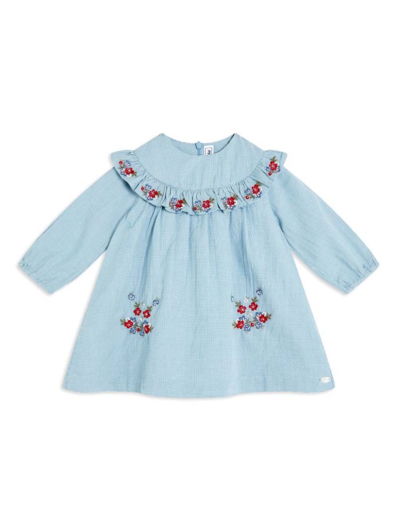 Tartine Et Chocolat floral-embroidered gingham dress - Blue von Tartine Et Chocolat