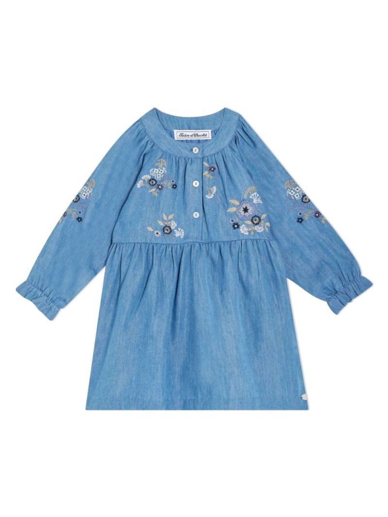 Tartine Et Chocolat floral-embroidered pleat-detail minidress - Blue von Tartine Et Chocolat