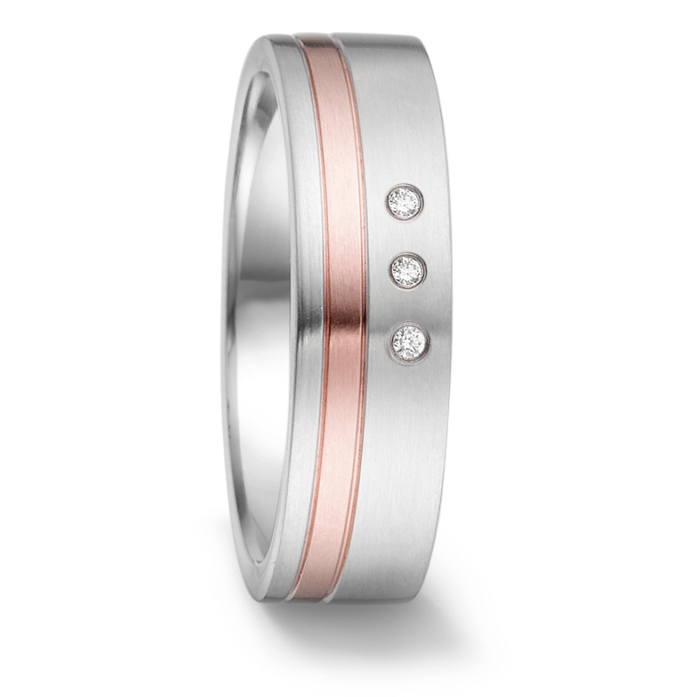 TeNo Damen Partnerring Edelstahl mit 750/18 K Roségold und Diamanten, 6 x 2 mm von TeNo