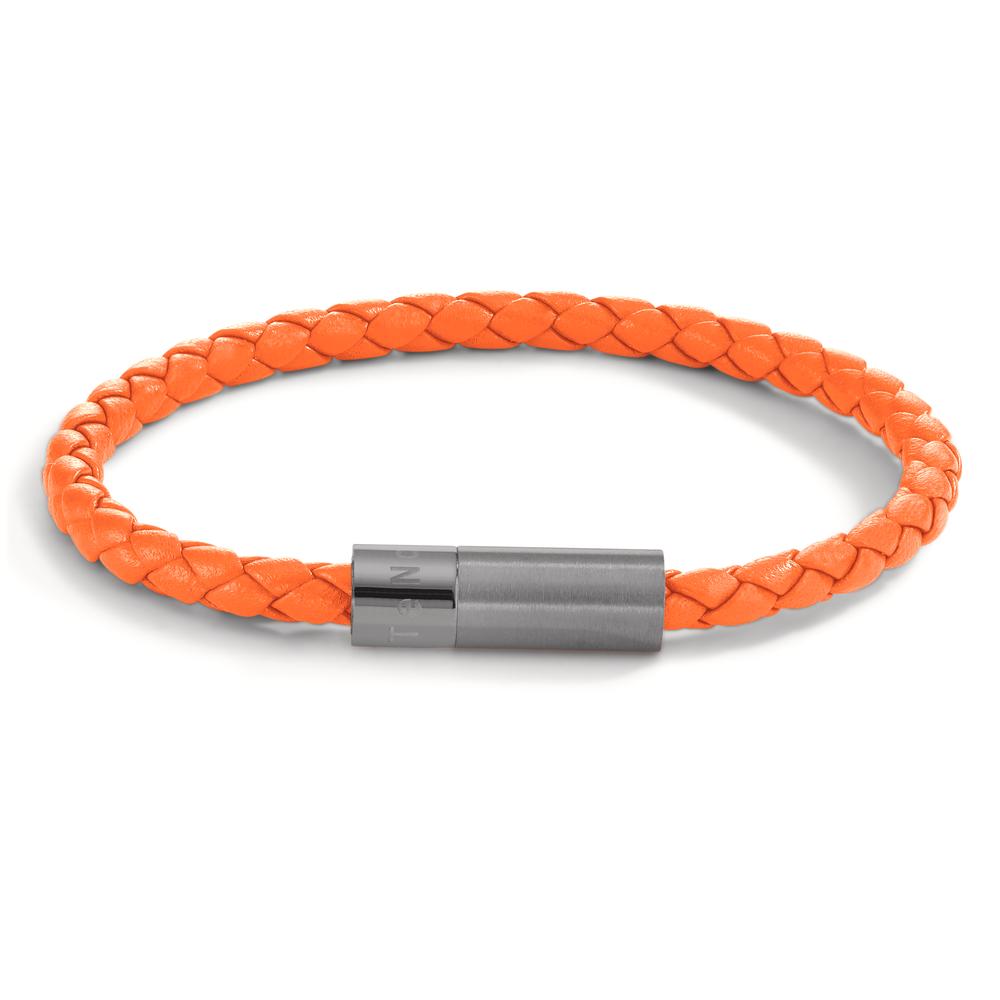 TeNo Herren Lederarmband Heritage Lava Grey aus Edelstahl, Flechtleder orange, 23cm von TeNo