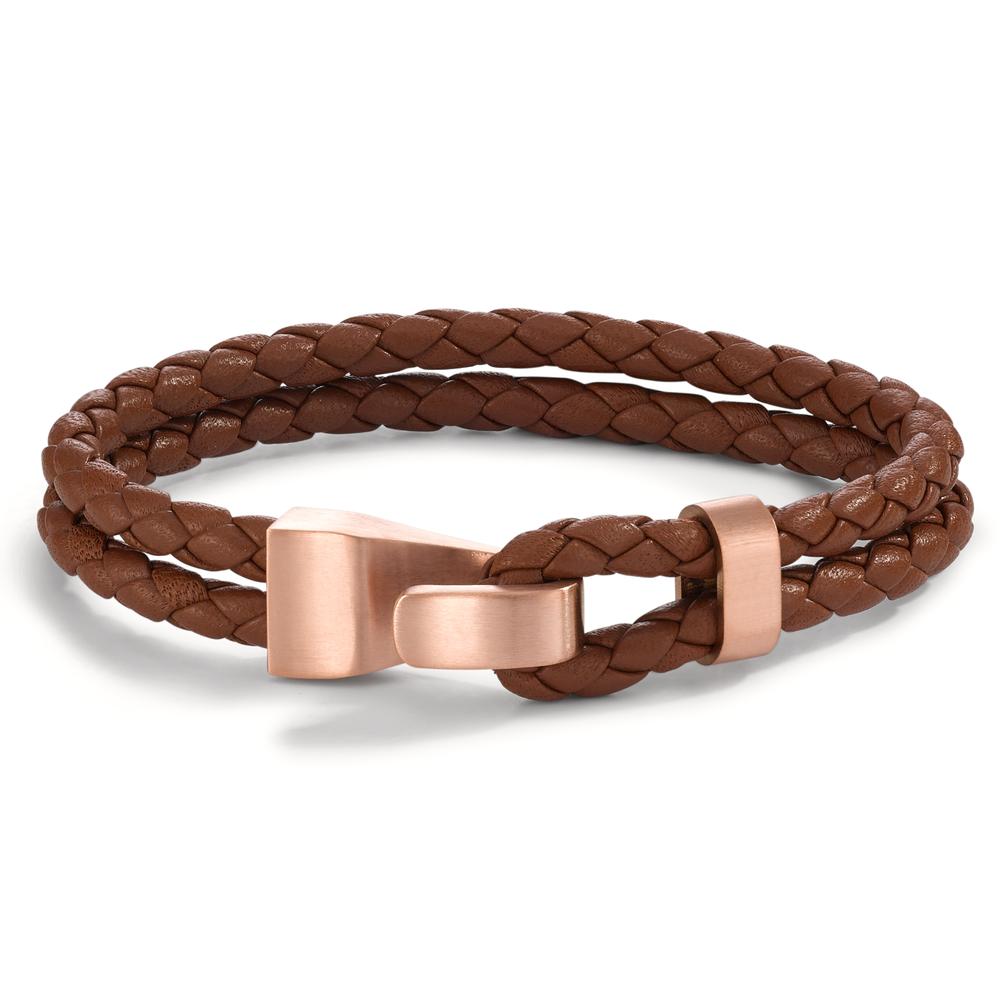 TeNo Herren Lederarmband VADINO Roségold aus Edelstahl, Flechtleder HAVANA BROWN, 23cm von TeNo