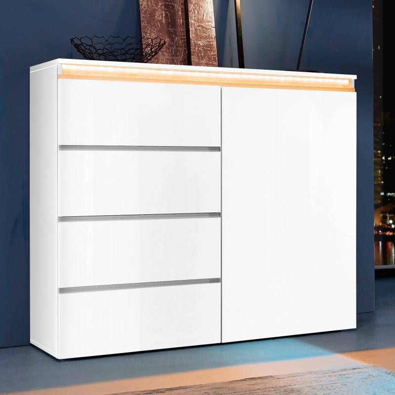 INOSIGN Highboard »Magic, Highboard, Hochschrank, Hochkommode«, mit 1 Tür und 4 Schubkästen, Hochglanz lackiert, Breite 120 von INOSIGN