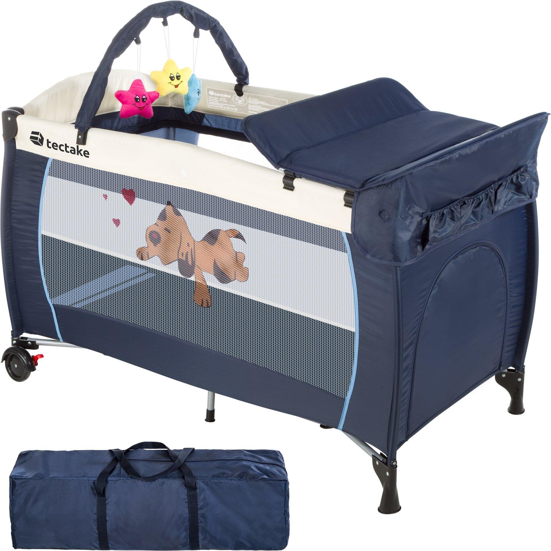 Kinderreisebett Hund Mit Wickelauflage Unisex Blau 75 CM von Tectake