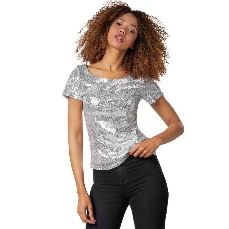 Pailletten-kurzarm-shirt Damen Silber L von Tectake