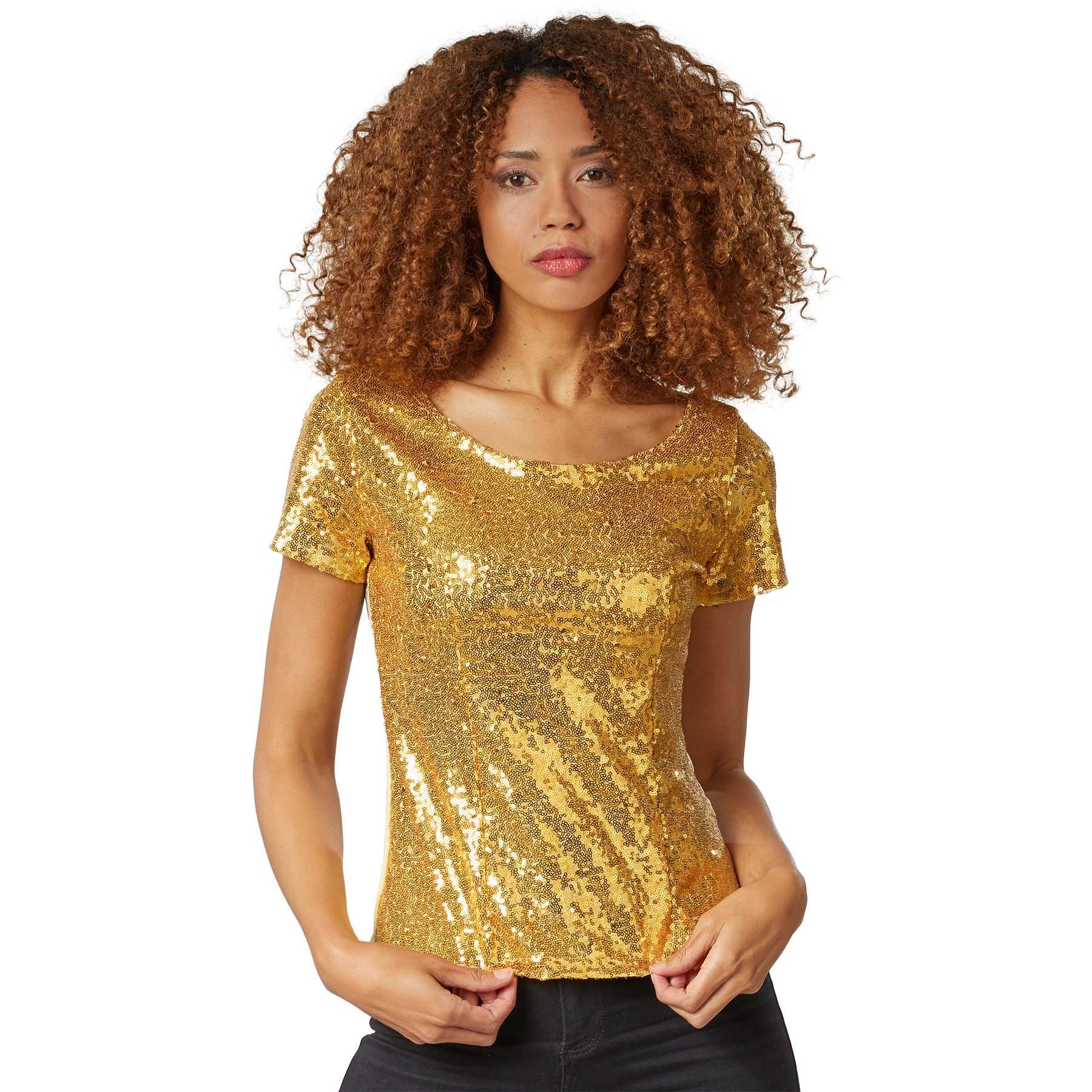 Pailletten-kurzarm-shirt Damen Gold L von Tectake