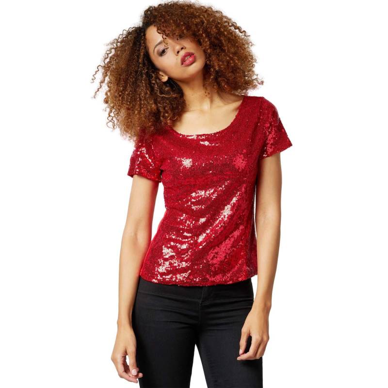 Pailletten-kurzarm-shirt Damen Bordeaux L von Tectake