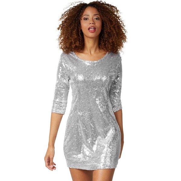 Pailletten-langarmkleid Damen Silber M von Tectake