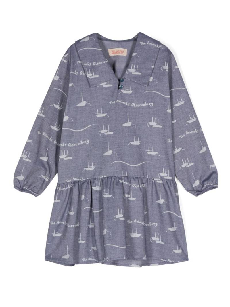 The Animals Observatory Albatross Boats-print dress - Blue von The Animals Observatory