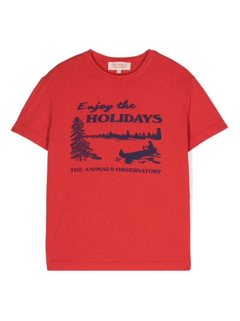 The Animals Observatory Holidays Rooster-print T-shirt - Red von The Animals Observatory