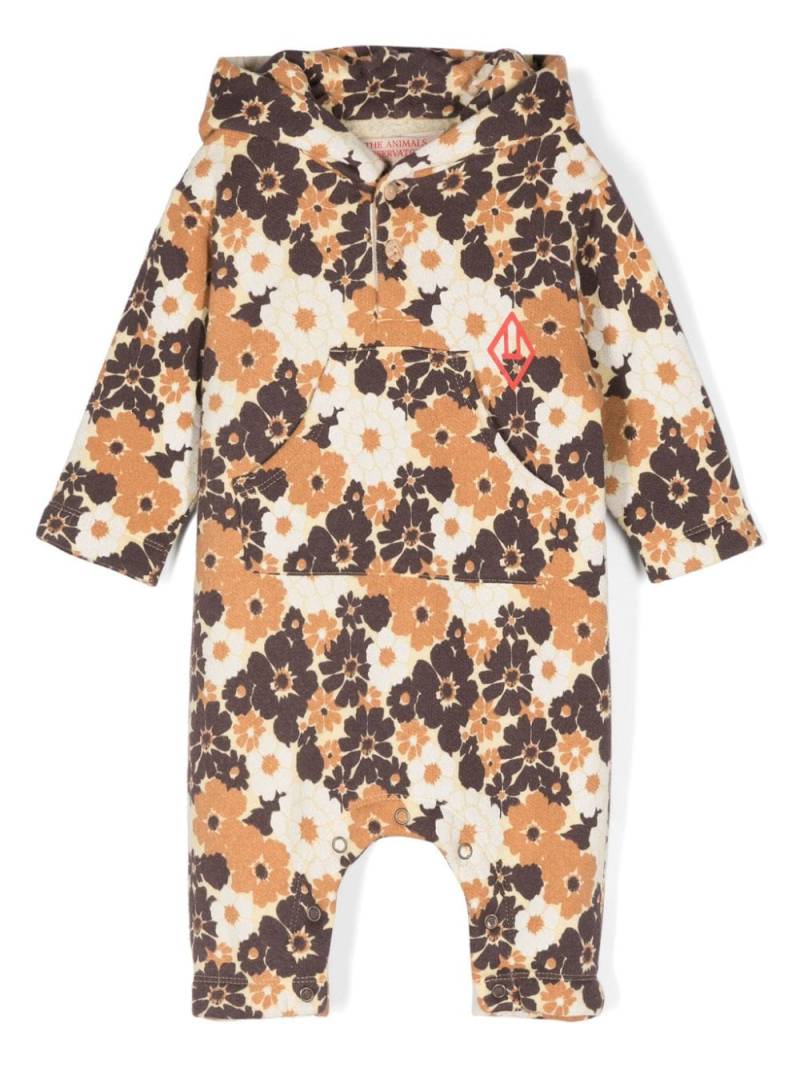 The Animals Observatory floral-print hooded rompers - Brown von The Animals Observatory