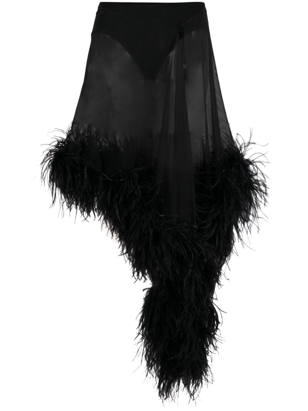 The Attico Miya feather-trimmed asymmetric skirt - Black von The Attico