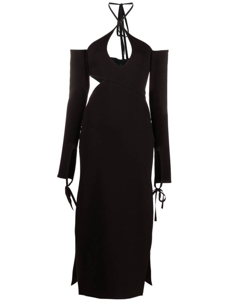 The Attico cold-shoulder halterneck asymmetric gown - Black von The Attico