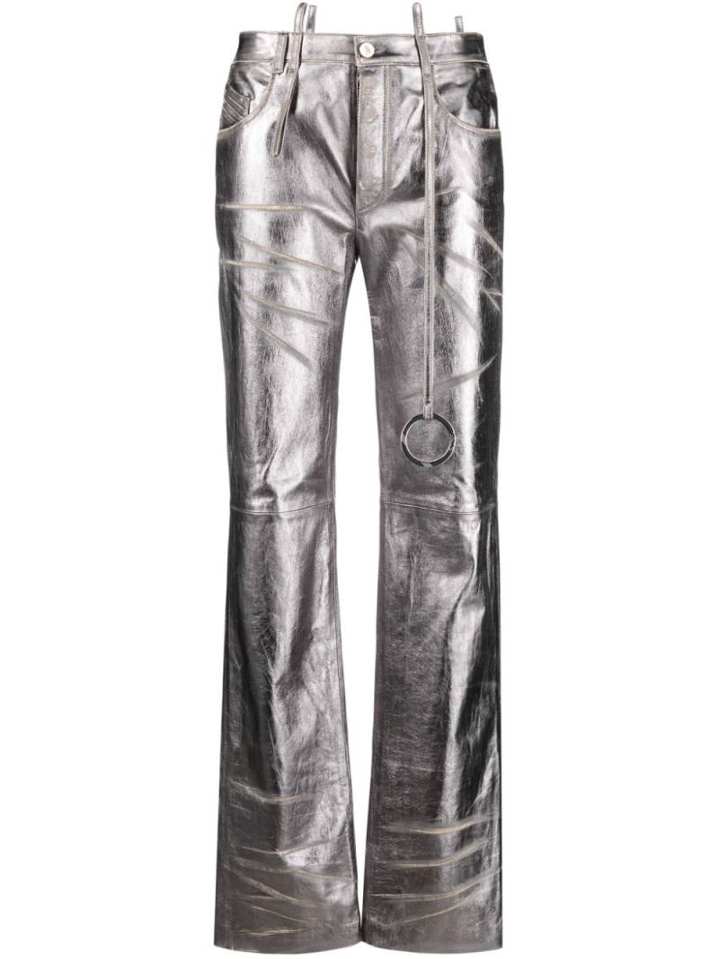 The Attico distressed straight-leg leather trousers - Silver von The Attico