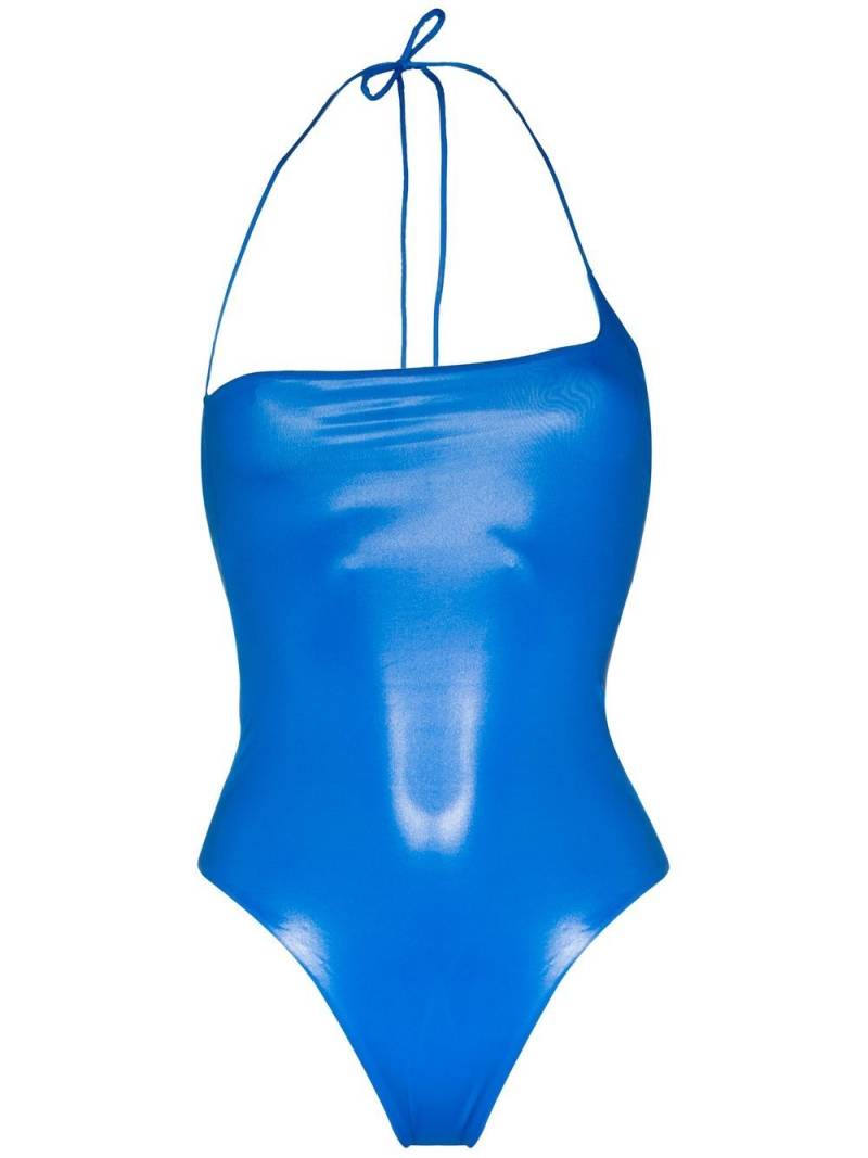 The Attico sheen crossover halterneck swimsuit - Blue von The Attico