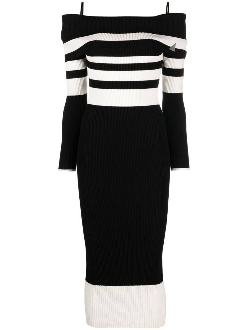 The Attico striped off-shoulder knitted dress - Black von The Attico