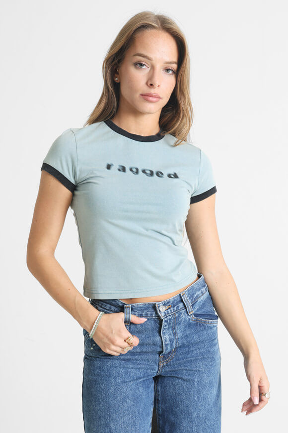 The Ragged Priest Blur Baby Crop T-Shirt | Blue + Black | Damen  | L von The Ragged Priest