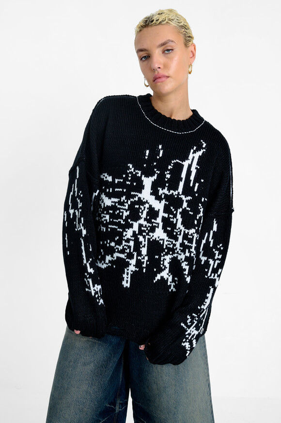 The Ragged Priest Shatter Oversize Grobstrickpullover | Black + White | Damen  | L von The Ragged Priest