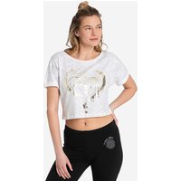 THE SPIRIT OF OM Damen Yogashirt Crop OM Time weiss | L von The Spirit of OM