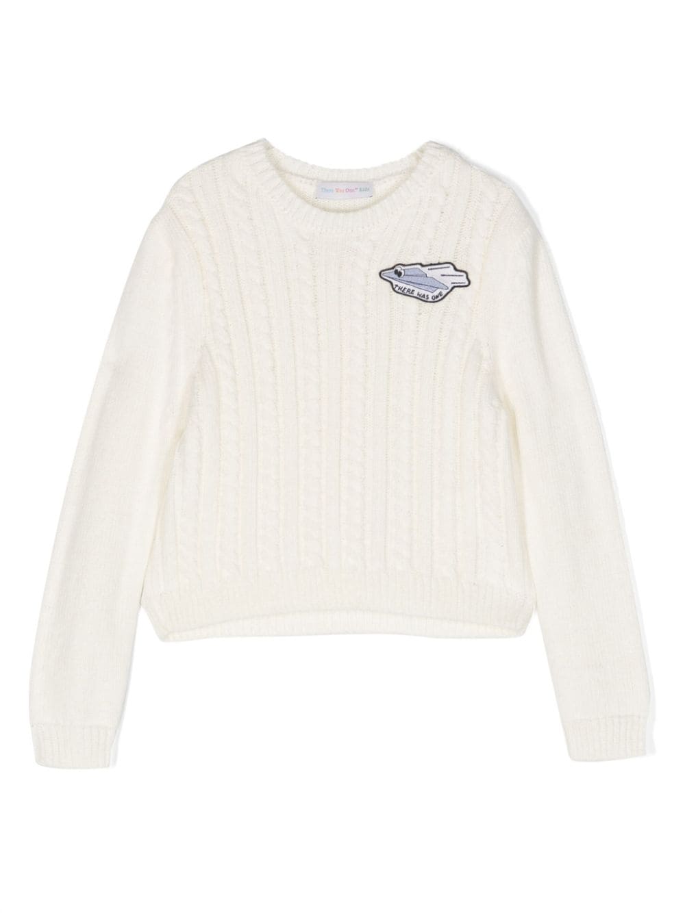 There Was One Kids logo-patch cable-knit jumper - White von There Was One Kids