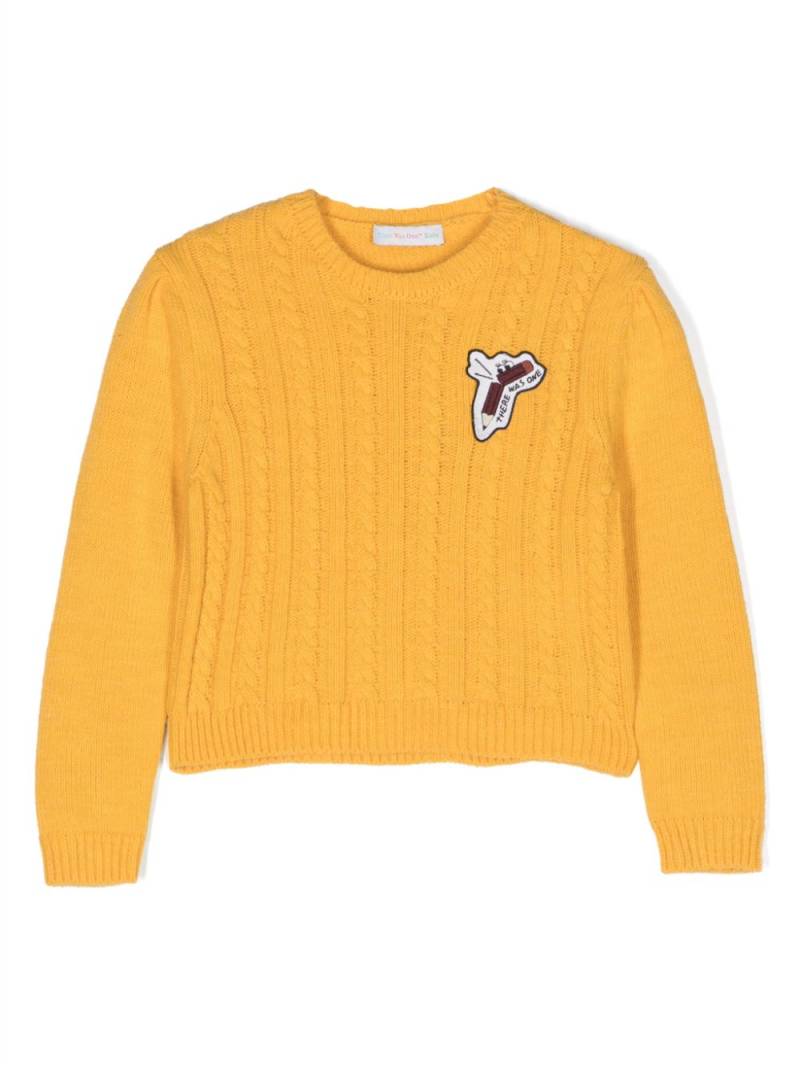 There Was One Kids logo-patch cable-knit jumper - Yellow von There Was One Kids