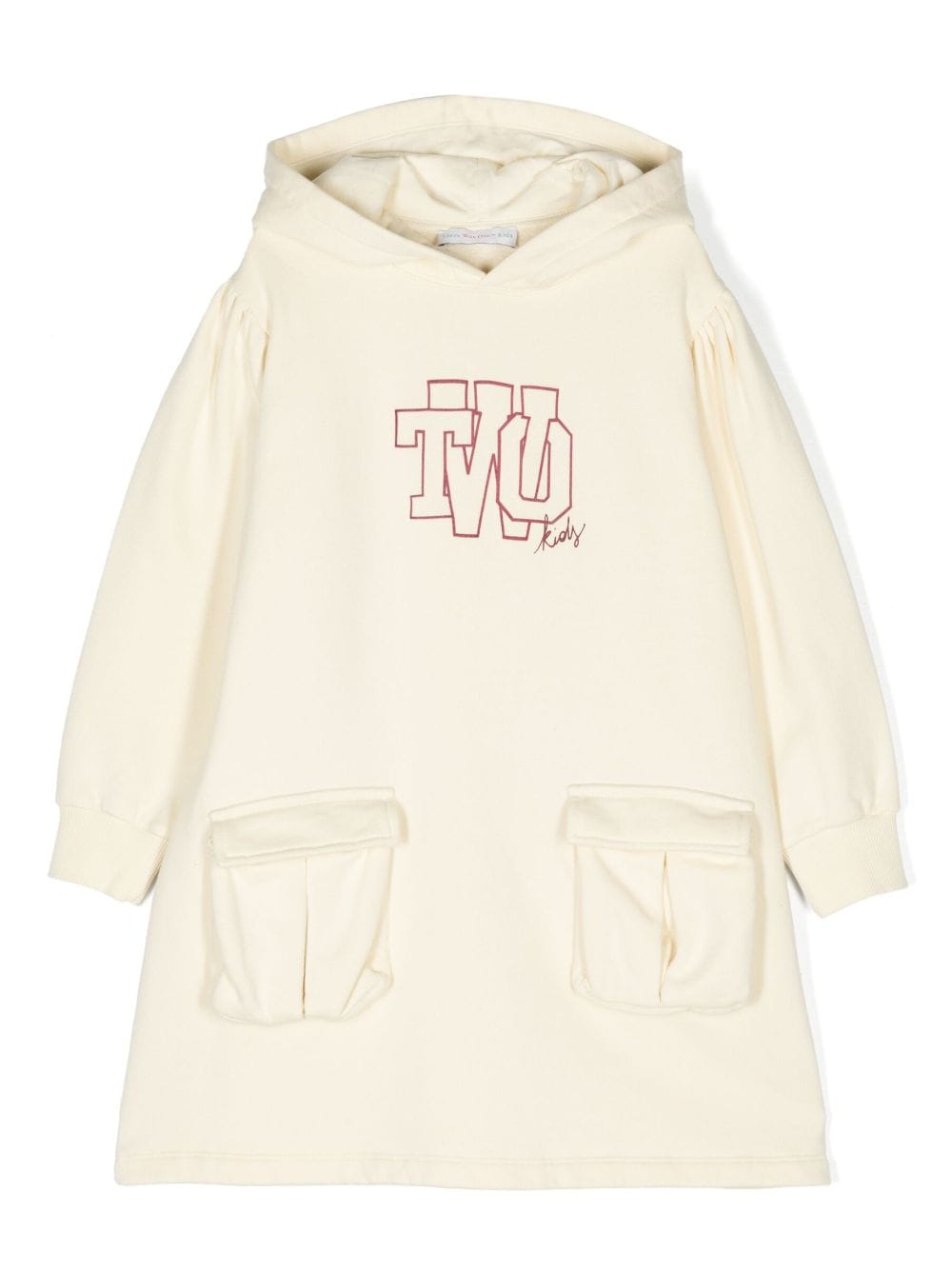 There Was One Kids logo-print hooded fleece dress - Neutrals von There Was One Kids