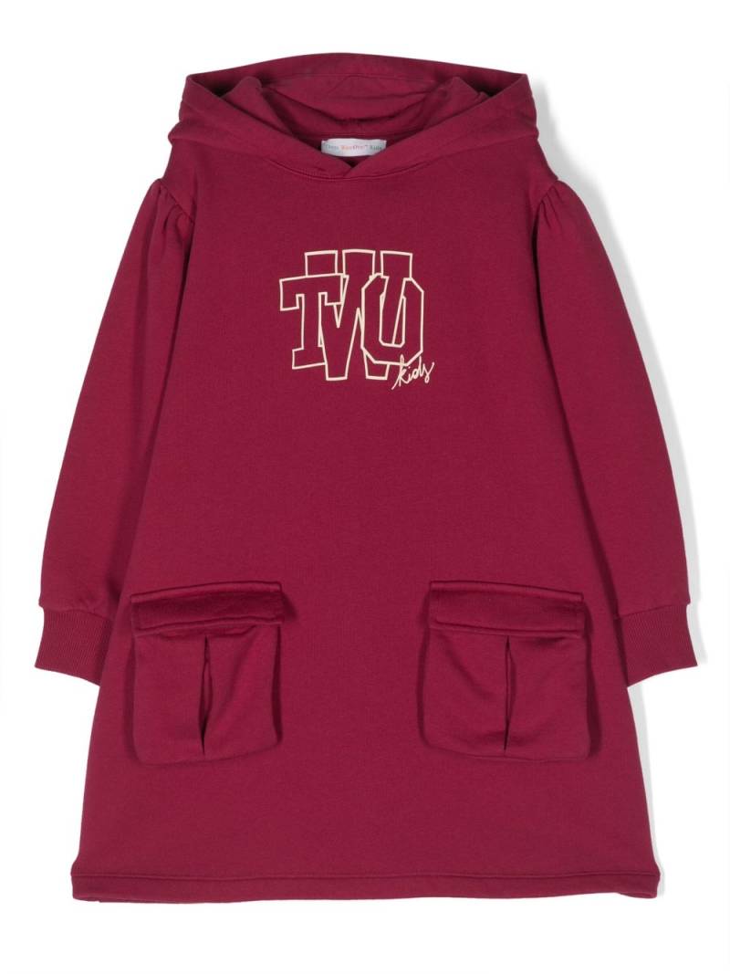 There Was One Kids logo-print hooded fleece dress - Red von There Was One Kids