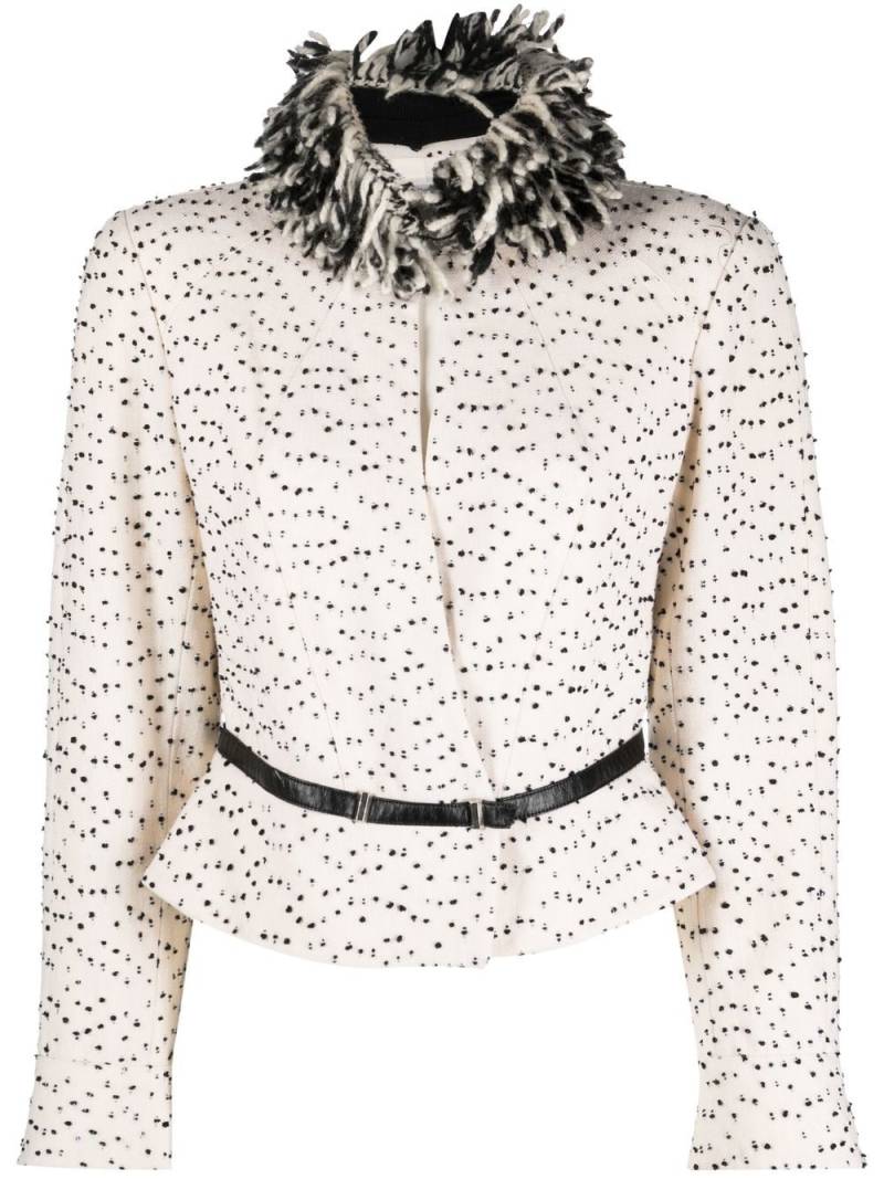 Thierry Mugler Pre-Owned fringed neck textured dots jacket - Neutrals von Thierry Mugler Pre-Owned