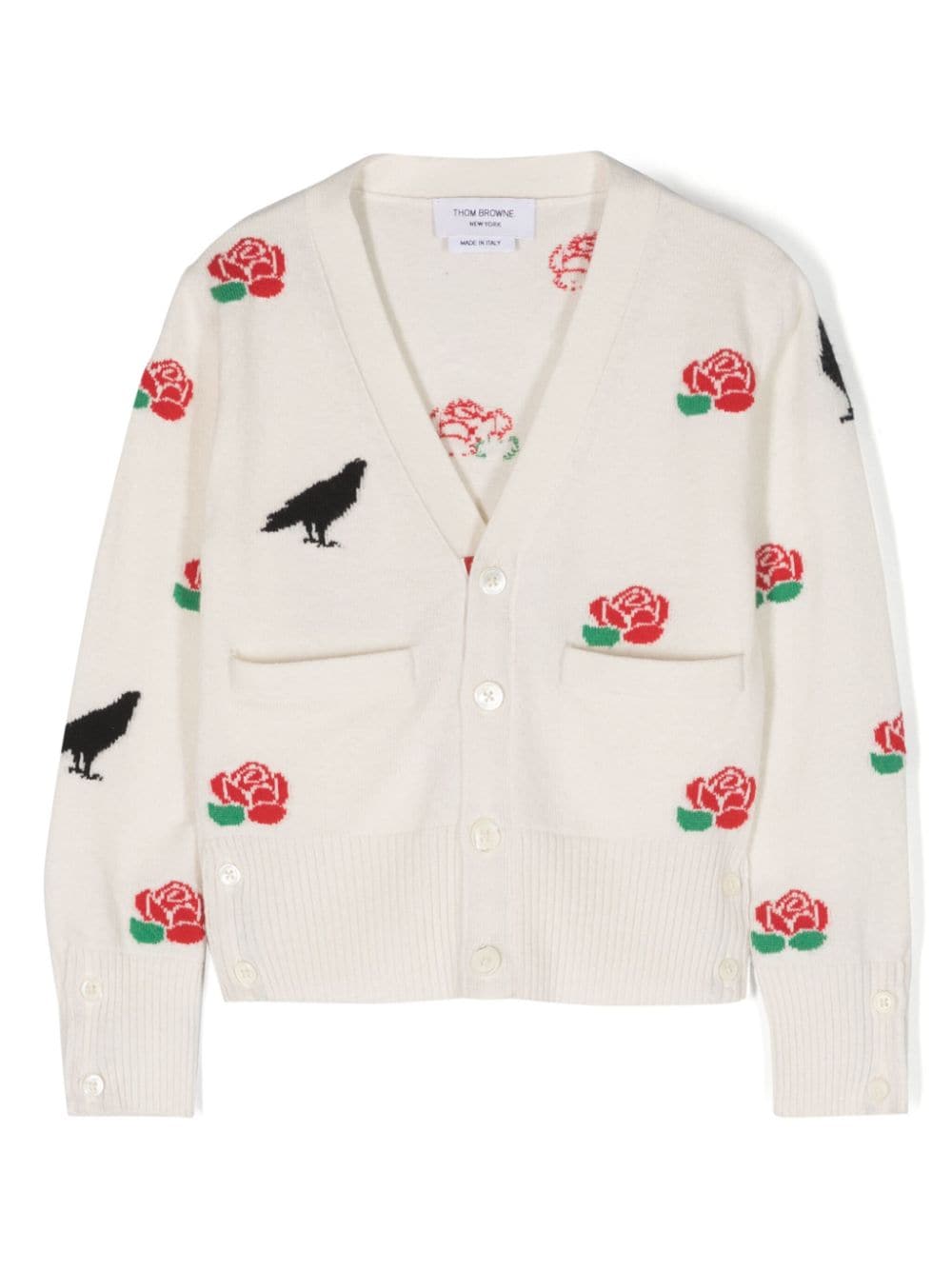 Thom Browne Kids Raven And Roses intarsia-knit cardigan - White von Thom Browne Kids