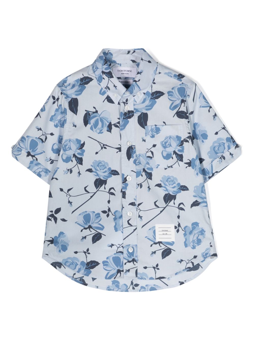 Thom Browne Kids rose-print cotton shirt - Blue von Thom Browne Kids