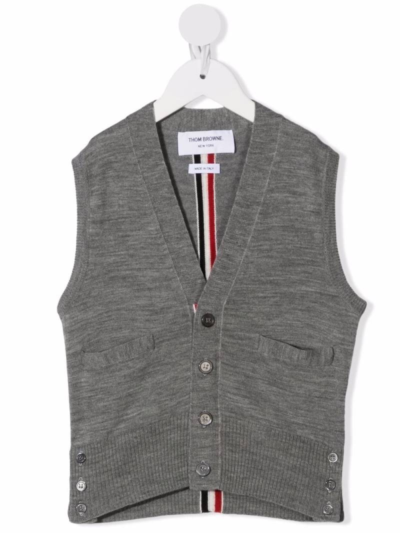 Thom Browne Kids stripe-detail merino cardigan - Grey von Thom Browne Kids