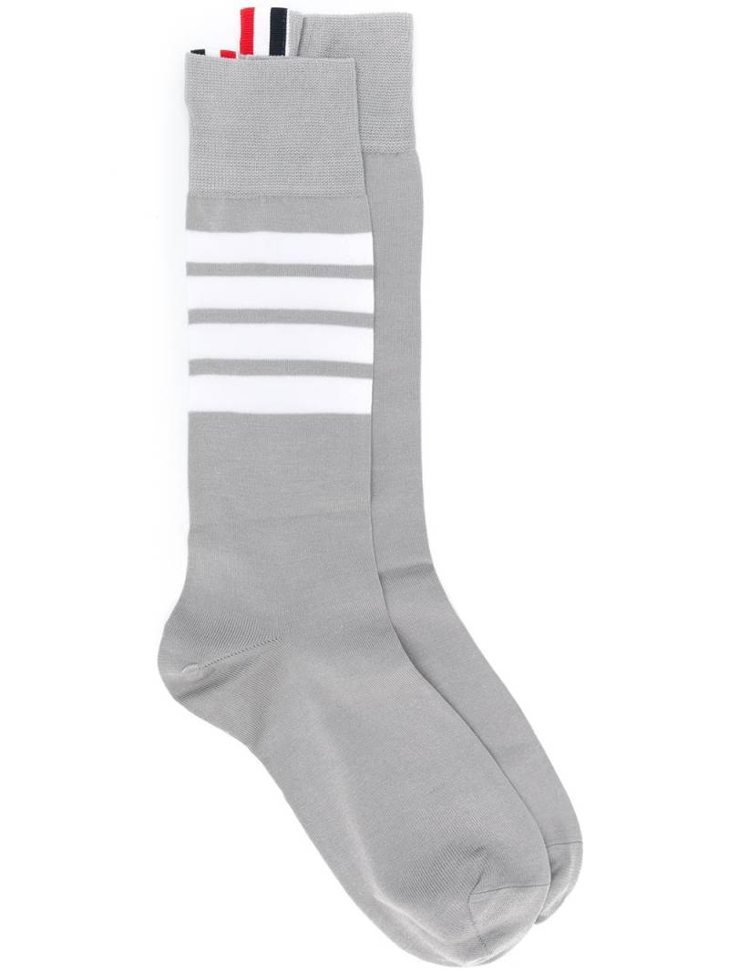 Thom Browne 4-Bar Mid-Calf Cotton Socks - Grey von Thom Browne