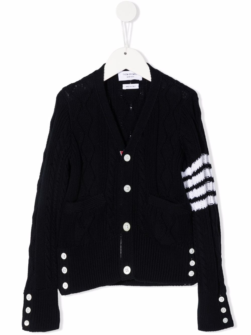 Thom Browne Kids 4-Bar cable-knit cotton cardigan - Blue von Thom Browne Kids