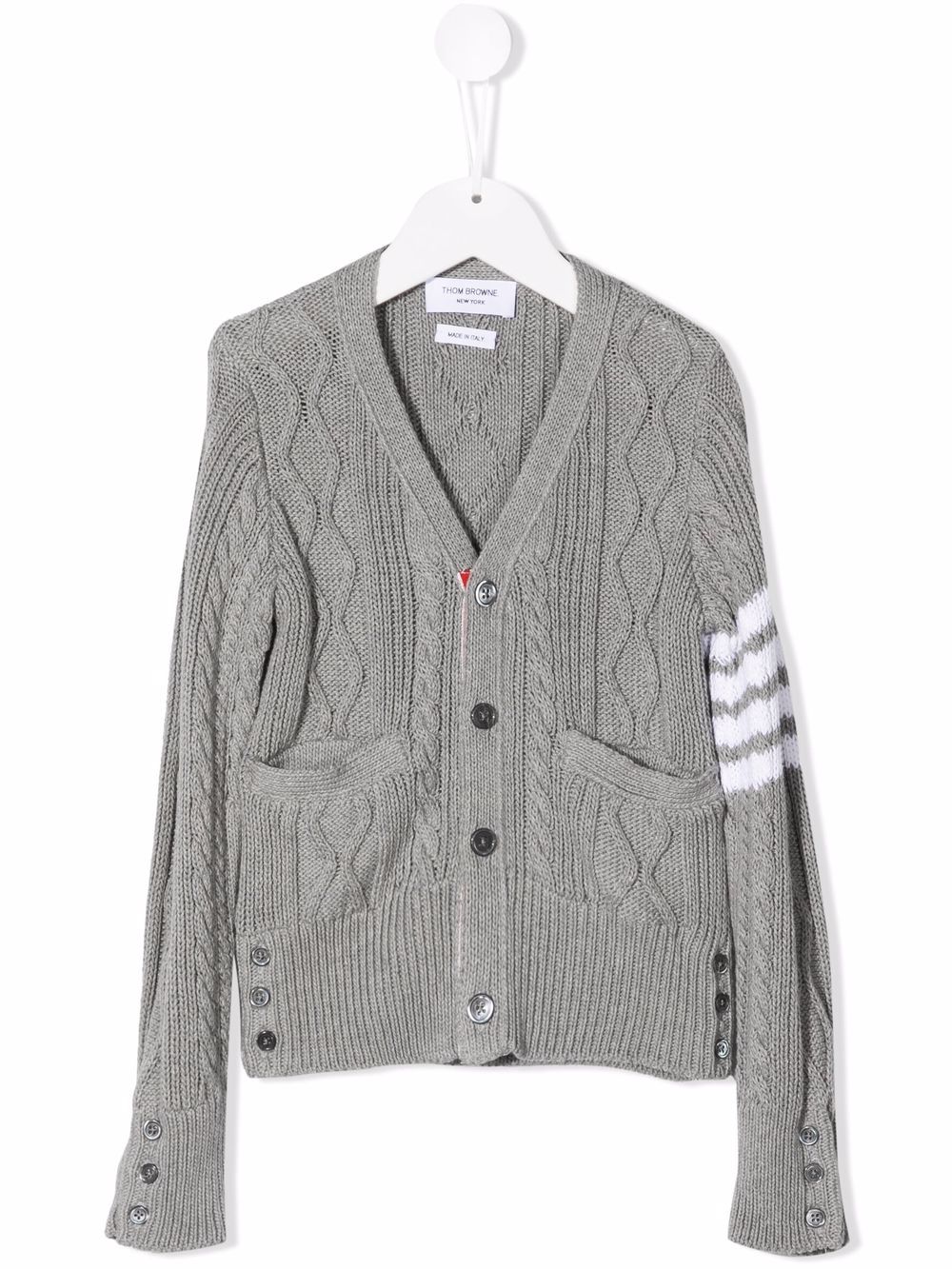 Thom Browne Kids 4-Bar cable-knit cotton cardigan - Grey von Thom Browne Kids