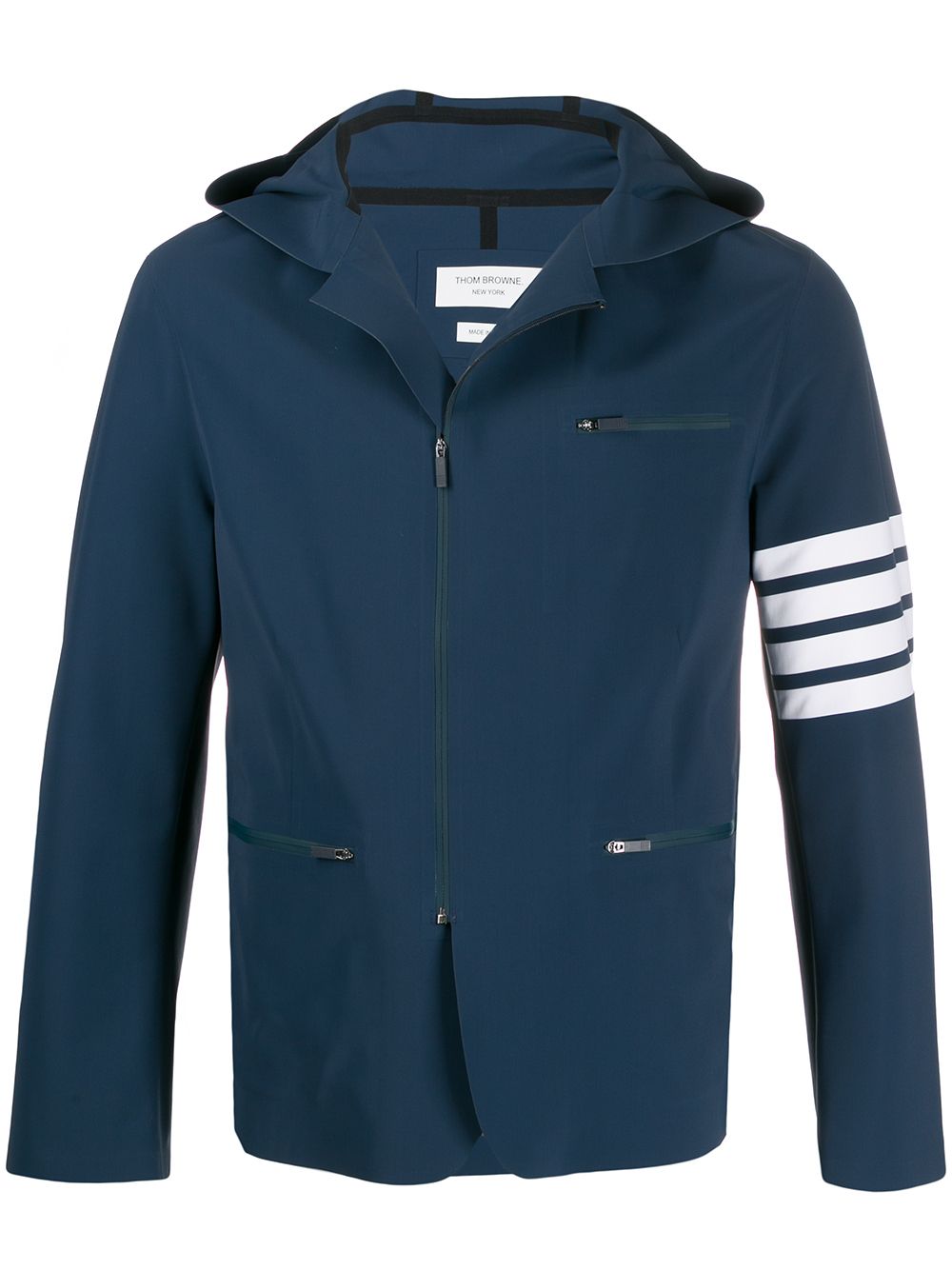 Thom Browne lightweight tech hooded 4-Bar jacket - Blue von Thom Browne