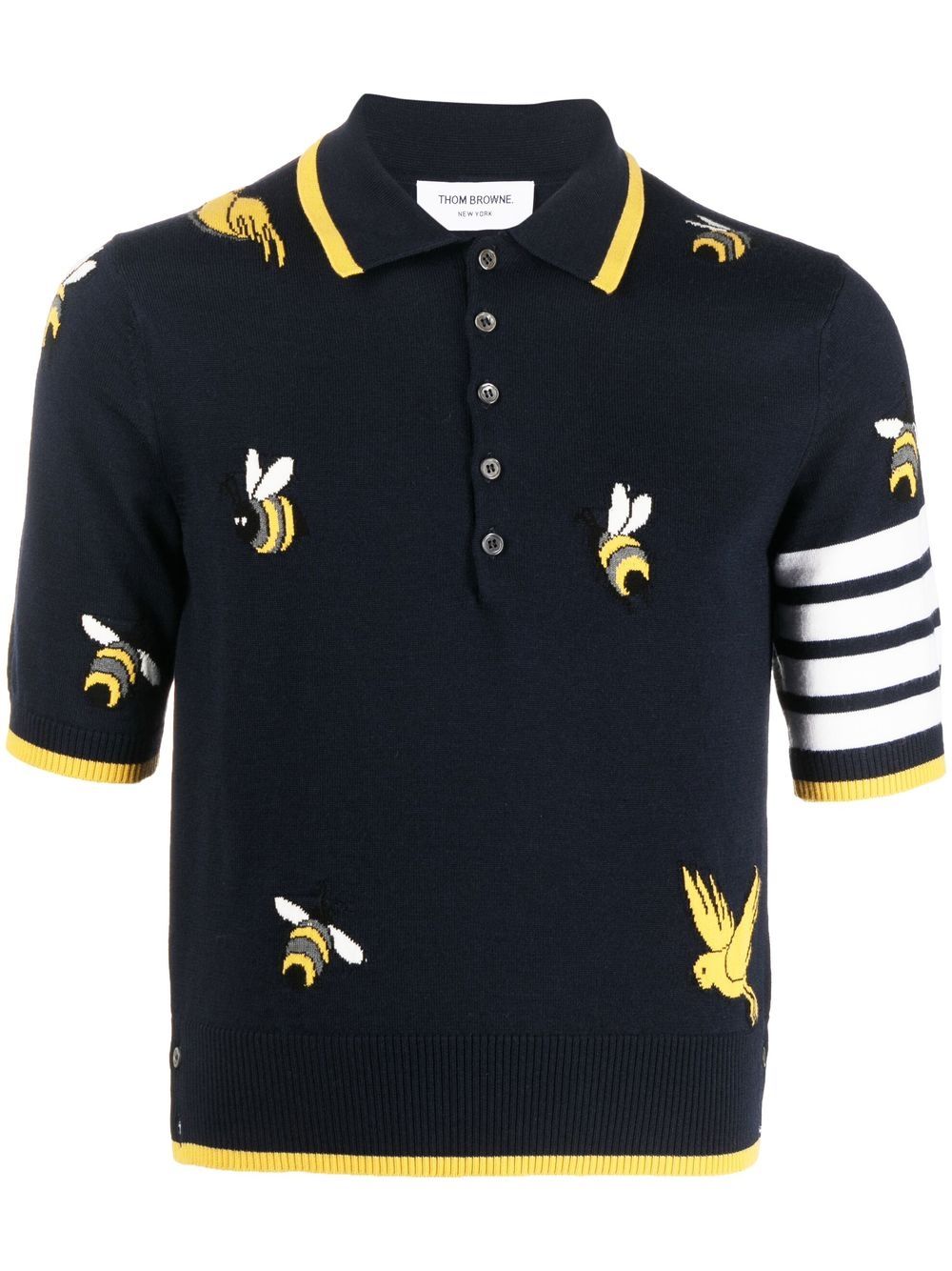 Thom Browne 4-Bar intarsia-knit polo shirt - Blue von Thom Browne