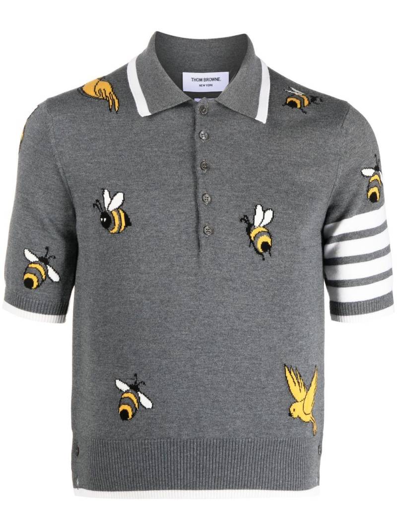 Thom Browne 4-Bar intarsia-knit polo shirt - Grey von Thom Browne