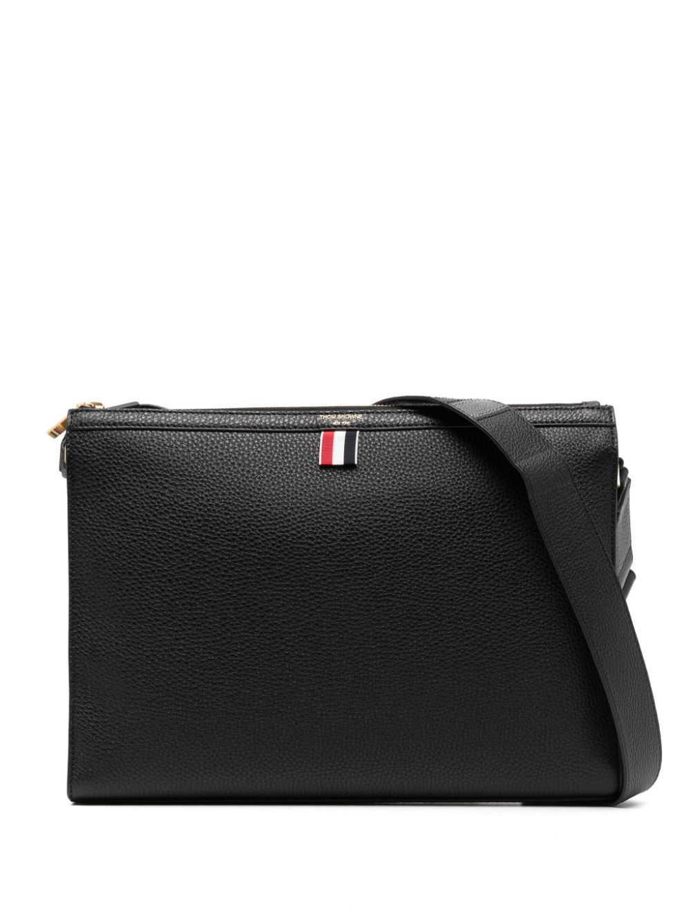 Thom Browne 4-Bar pebbled messenger bag - Black von Thom Browne