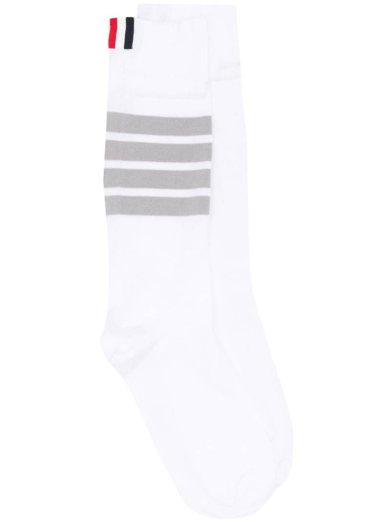 Thom Browne 4-bar stripe mid calf socks - White von Thom Browne