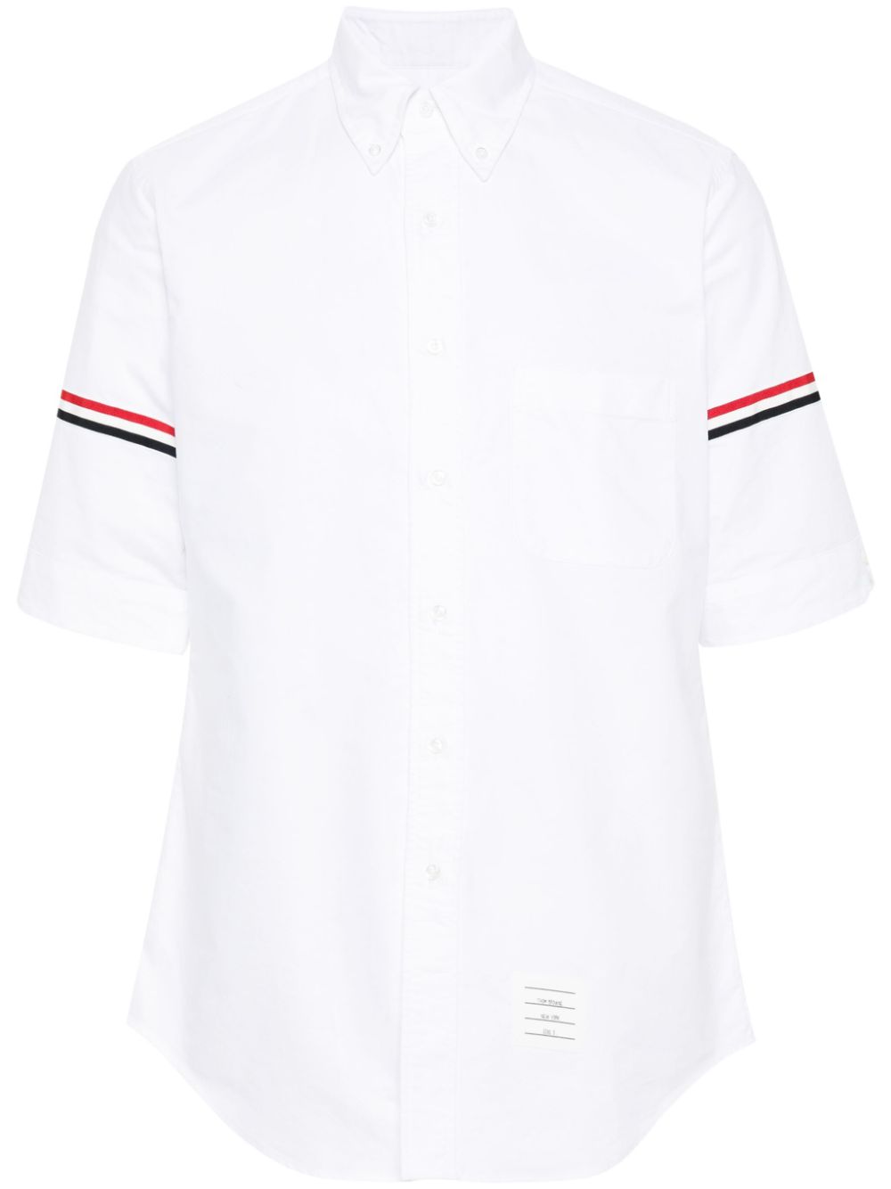 Thom Browne CLASSIC FIT SHORT SLEEVE SHIRT W/ RWB ARMBANDS IN OXFORD - White von Thom Browne