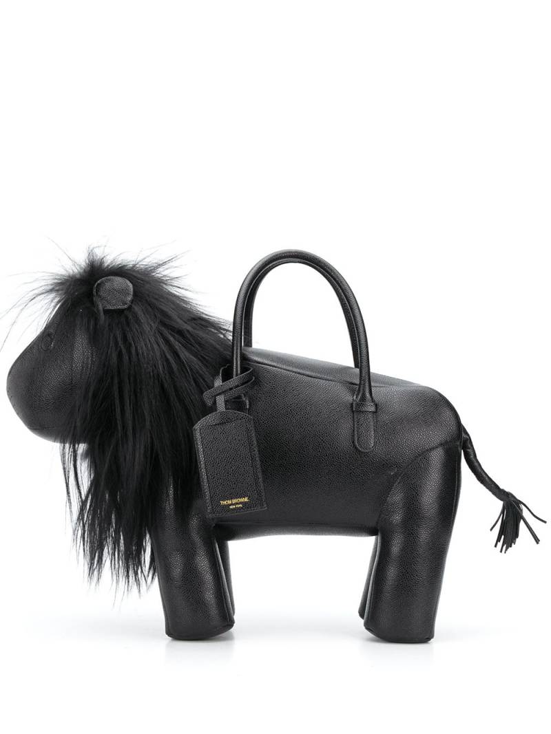 Thom Browne Lion pebbled leather tote bag - Black von Thom Browne