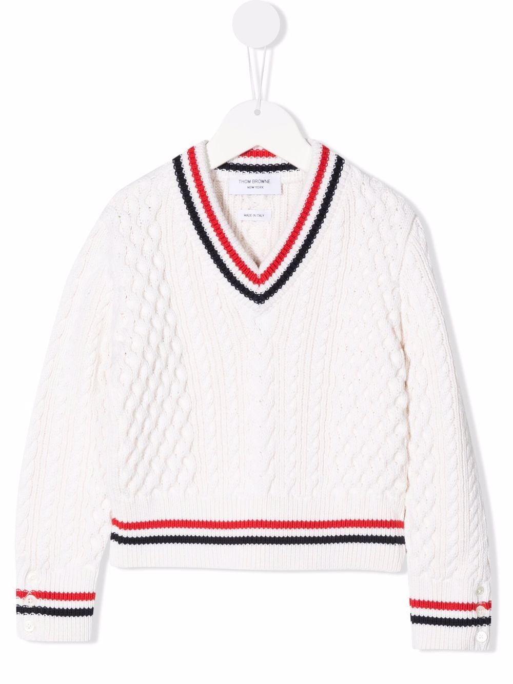 Thom Browne Kids RWB Cricket Cable sweater - White von Thom Browne Kids