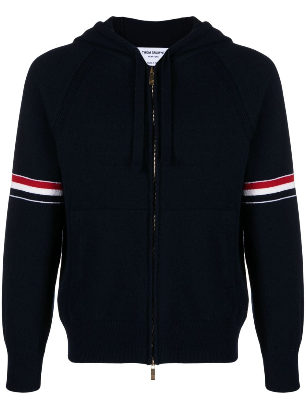 Thom Browne RWB stripe cashmere hoodie - Black von Thom Browne