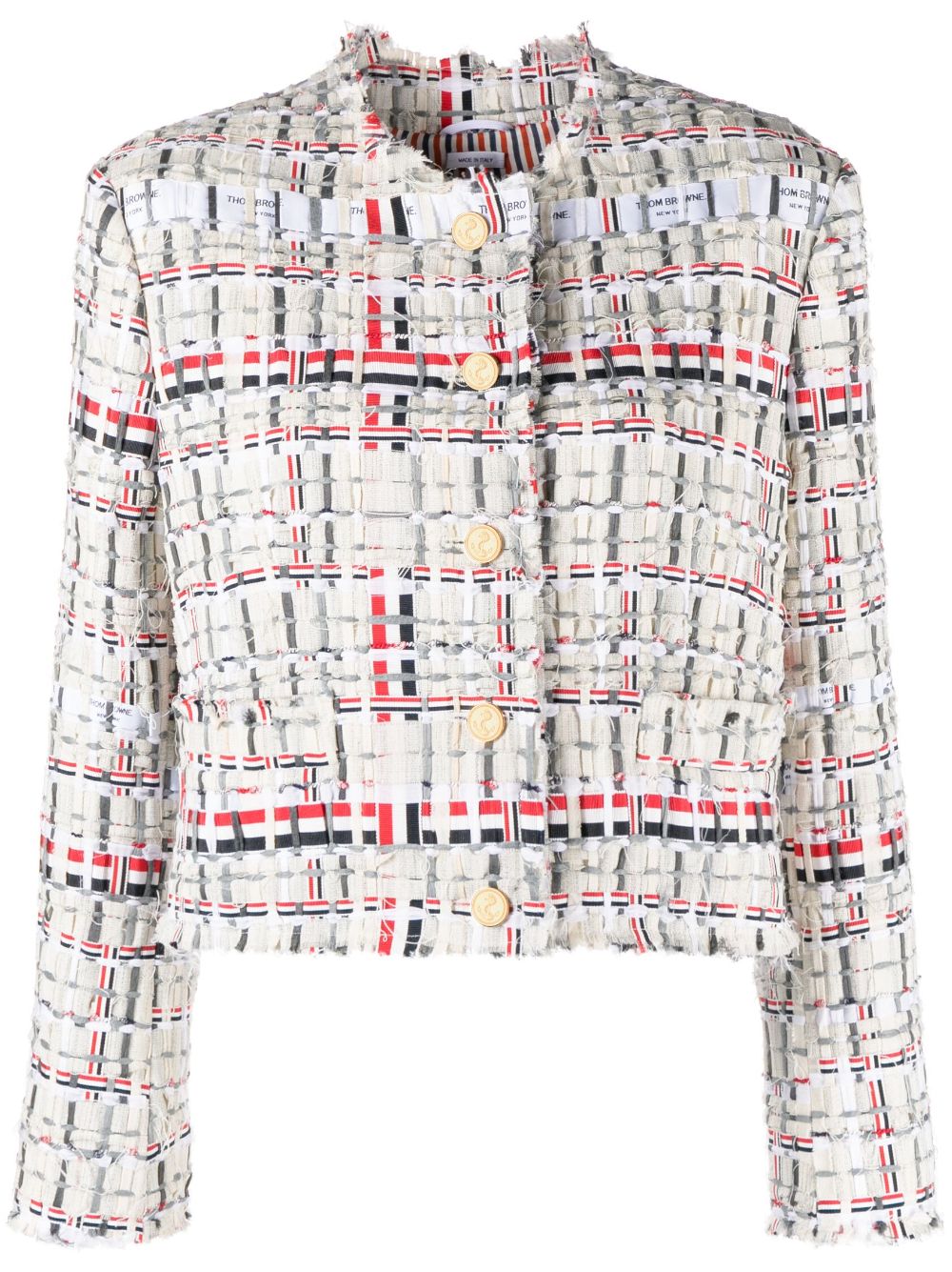 Thom Browne RWB stripe deconstructed-design tweed jacket - Neutrals von Thom Browne