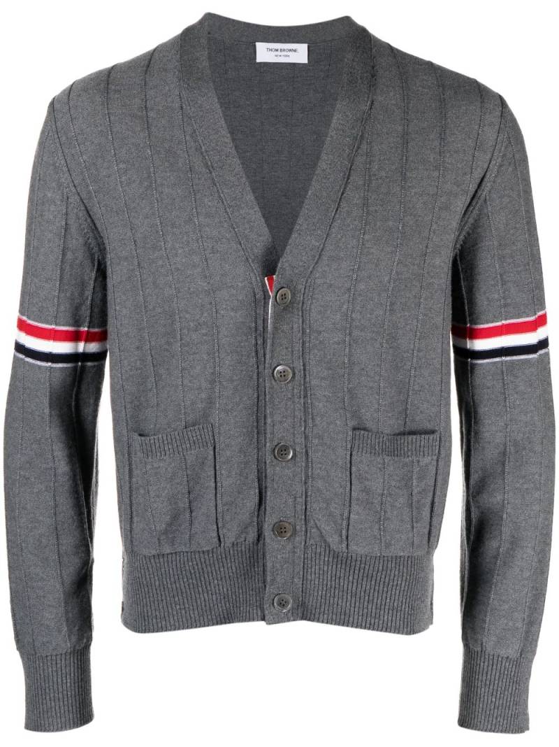 Thom Browne RWB striped V-neck cardigan - Grey von Thom Browne