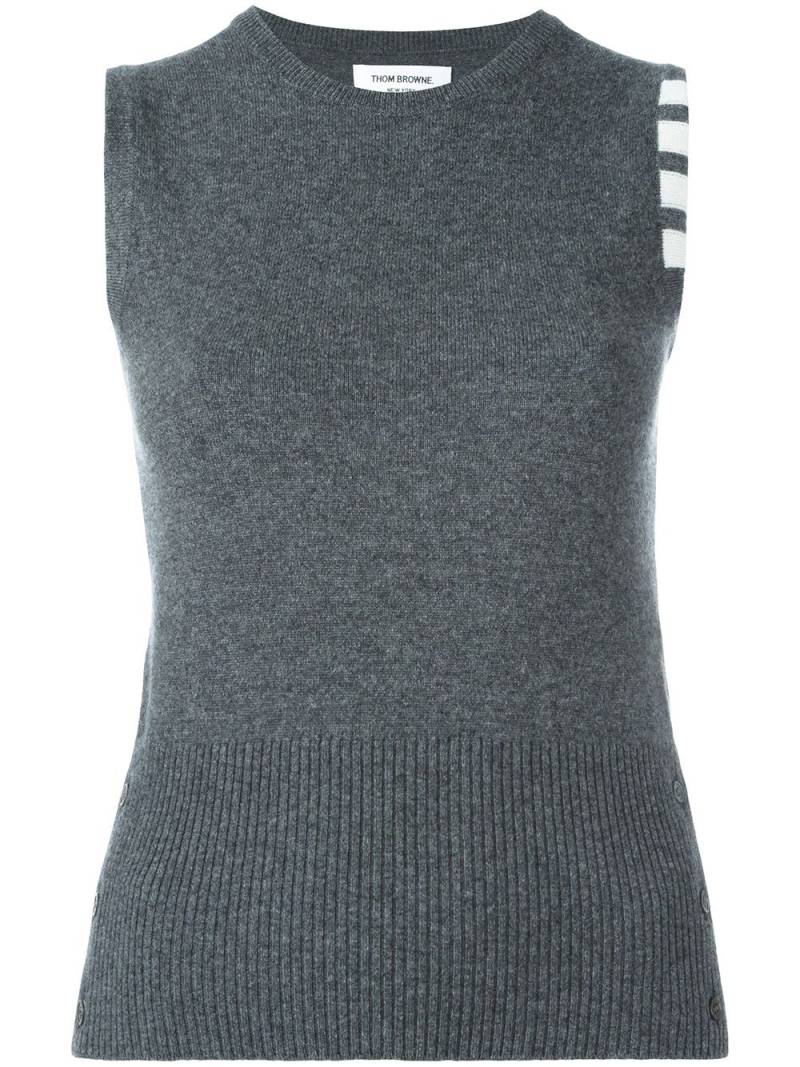 Thom Browne Sleeveless crew neck Shell Top With 4-Bar Stripe In Medium Grey Cashmere von Thom Browne