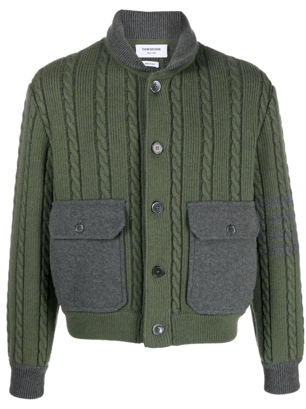 Thom Browne cable-knit colour-block cardigan - Green von Thom Browne