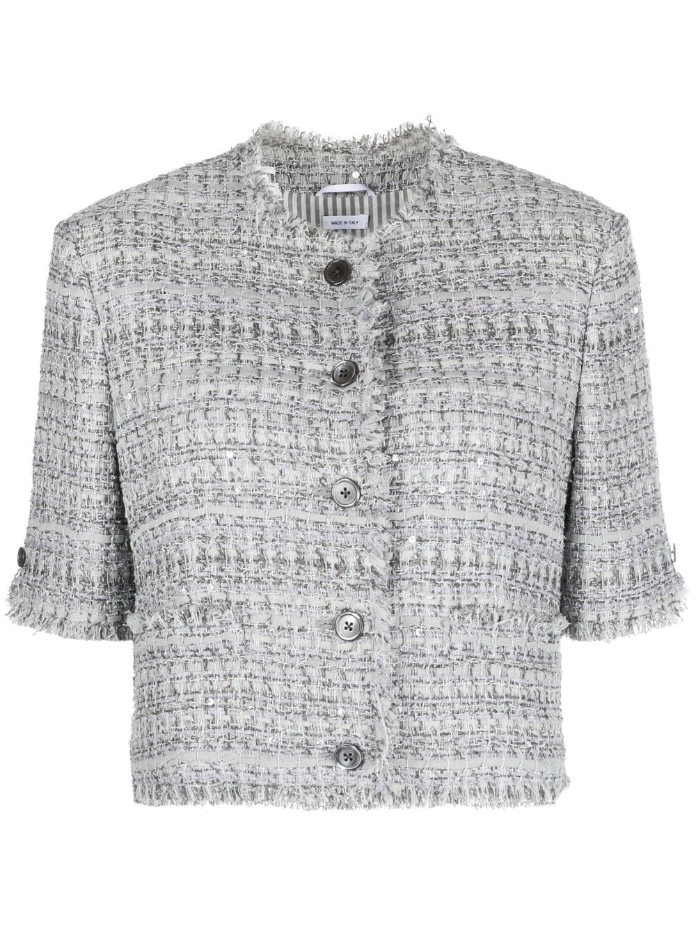 Thom Browne cropped silk tweed jacket - Grey von Thom Browne