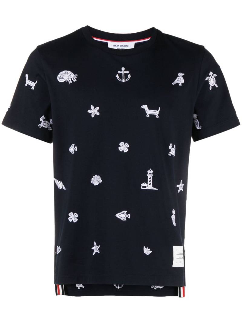 Thom Browne embroidered cotton T-shirt - Blue von Thom Browne