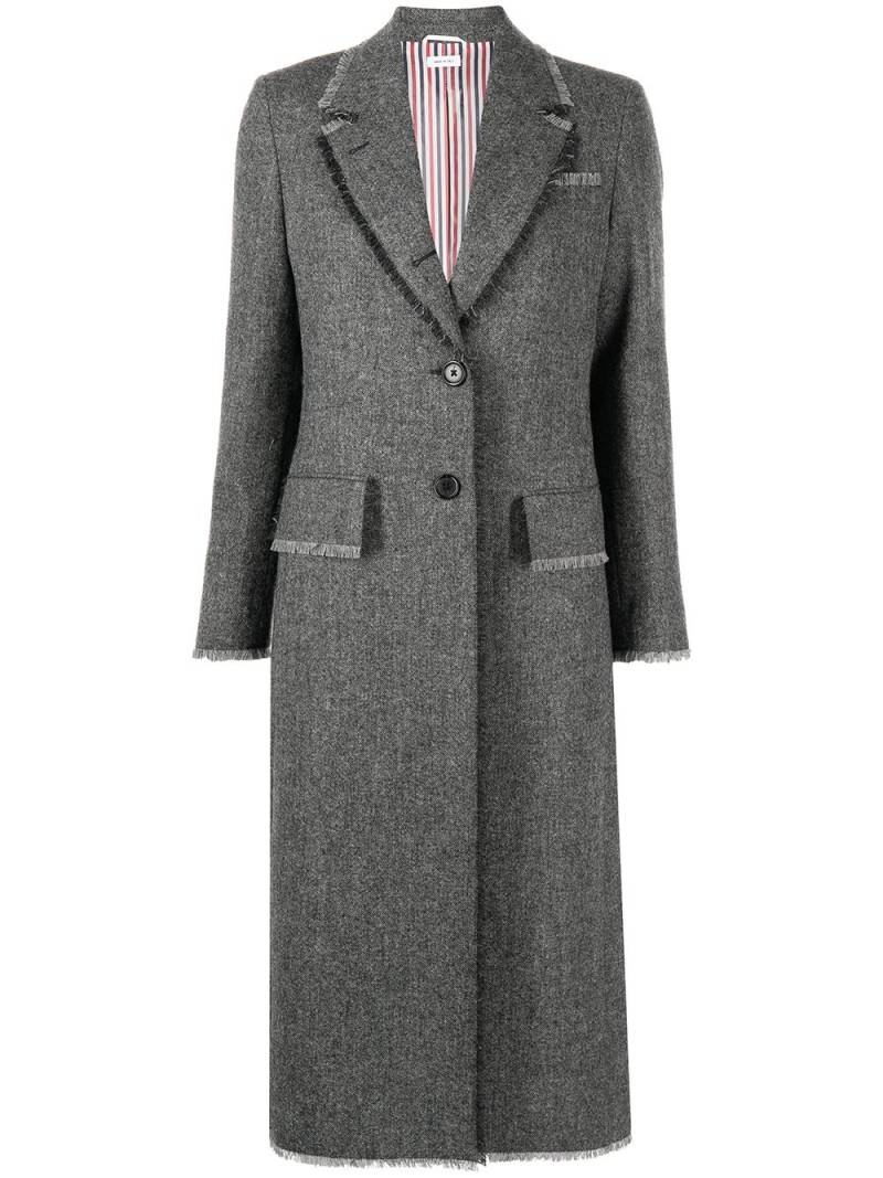 Thom Browne frayed trim single-breasted coat - Grey von Thom Browne